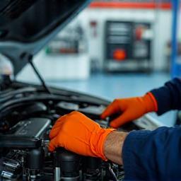 Auto mechanic repairing engine components